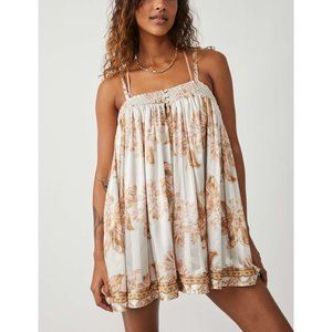 Free People Floral Chemise in Cream and Brown
